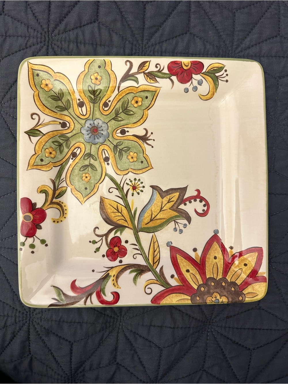 DISCONTINUED Pier 1 Imports Carynthum Floral Earthenware Square Plate 10.75”